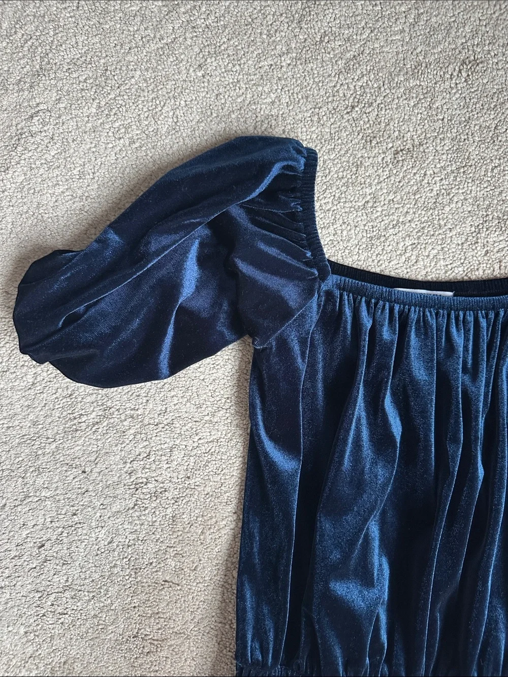 Old Navy Navy Velvet Puff-Sleeve Jumpsuit